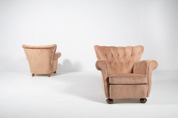 Swedish Lounge Armchair in Velvet Upholstery, 1950s-KMC-920502