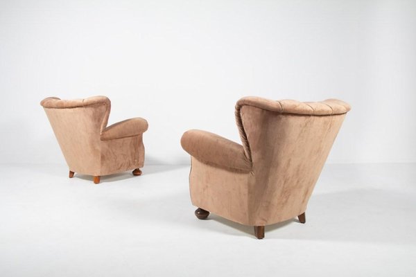 Swedish Lounge Armchair in Velvet Upholstery, 1950s-KMC-920502