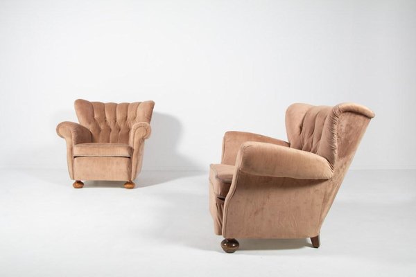 Swedish Lounge Armchair in Velvet Upholstery, 1950s-KMC-920502