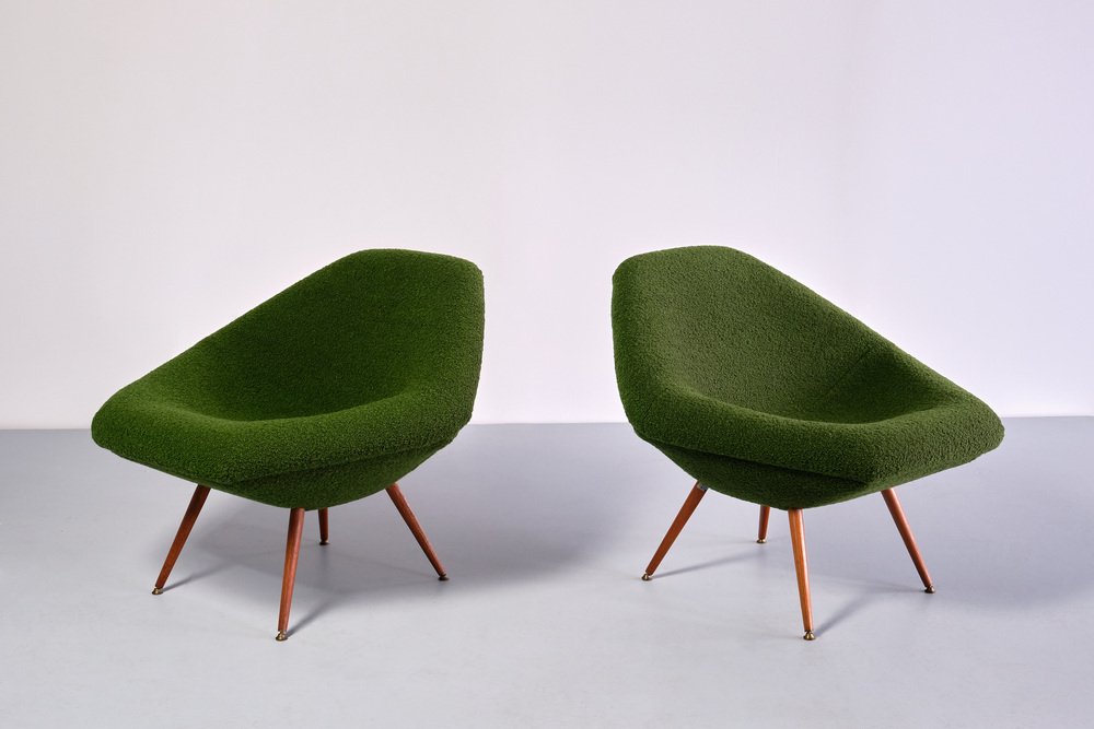 Swedish Lounge Chairs in Green Bouclé and Teak by Arne Dahlén, 1960s, Set of 2