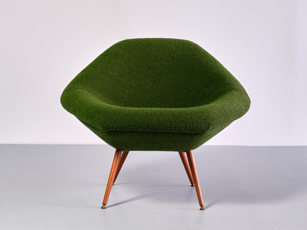 Swedish Lounge Chairs in Green Bouclé and Teak by Arne Dahlén, 1960s, Set of 2