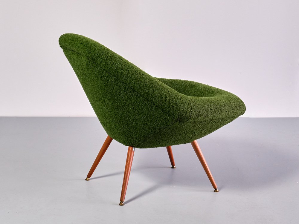 Swedish Lounge Chairs in Green Bouclé and Teak by Arne Dahlén, 1960s, Set of 2