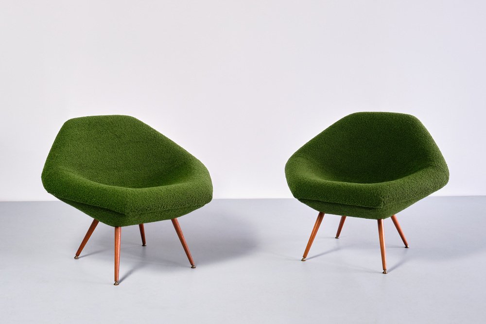 Swedish Lounge Chairs in Green Bouclé and Teak by Arne Dahlén, 1960s, Set of 2