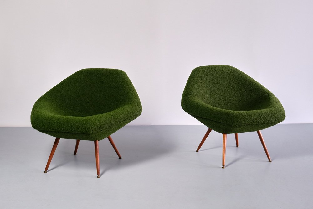 Swedish Lounge Chairs in Green Bouclé and Teak by Arne Dahlén, 1960s, Set of 2