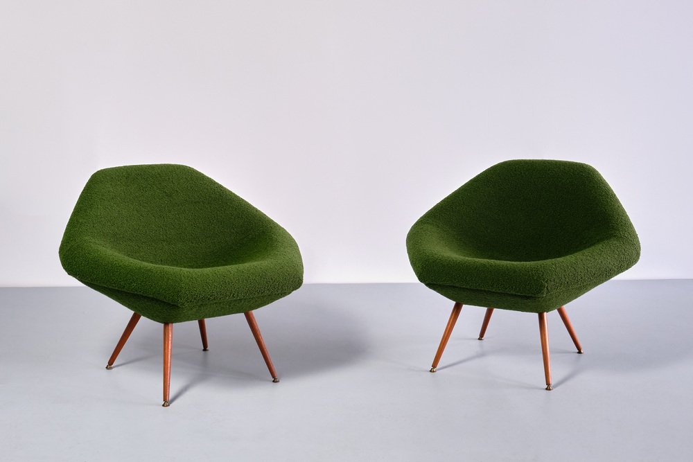 Swedish Lounge Chairs in Green Bouclé and Teak by Arne Dahlén, 1960s, Set of 2