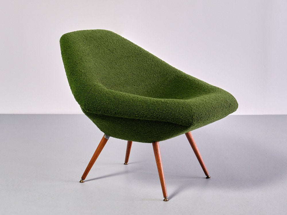 Swedish Lounge Chairs in Green Bouclé and Teak by Arne Dahlén, 1960s, Set of 2