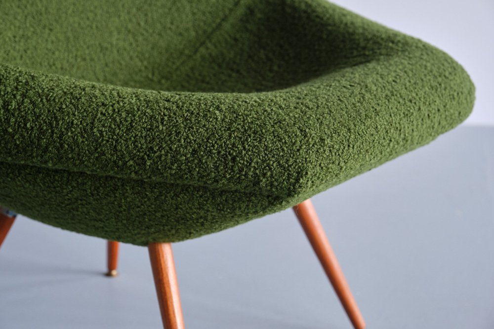 Swedish Lounge Chairs in Green Bouclé and Teak by Arne Dahlén, 1960s, Set of 2