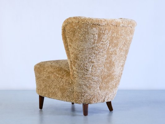 Swedish Lounge Chairs in Sheepskin and Ash Wood by Johannes Brynte, 1940s, Set of 2-FMT-1338506