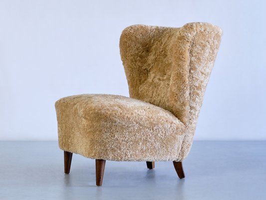 Swedish Lounge Chairs in Sheepskin and Ash Wood by Johannes Brynte, 1940s, Set of 2-FMT-1338506