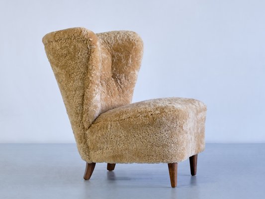 Swedish Lounge Chairs in Sheepskin and Ash Wood by Johannes Brynte, 1940s, Set of 2-FMT-1338506