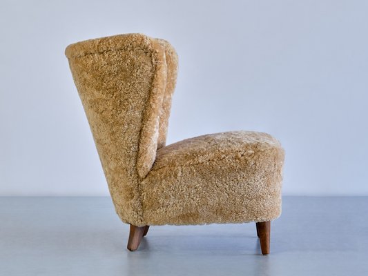 Swedish Lounge Chairs in Sheepskin and Ash Wood by Johannes Brynte, 1940s, Set of 2-FMT-1338506