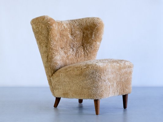 Swedish Lounge Chairs in Sheepskin and Ash Wood by Johannes Brynte, 1940s, Set of 2-FMT-1338506