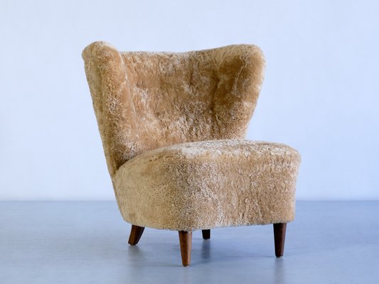 Swedish Lounge Chairs in Sheepskin and Ash Wood by Johannes Brynte, 1940s, Set of 2-FMT-1338506