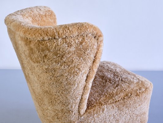 Swedish Lounge Chairs in Sheepskin and Ash Wood by Johannes Brynte, 1940s, Set of 2-FMT-1338506