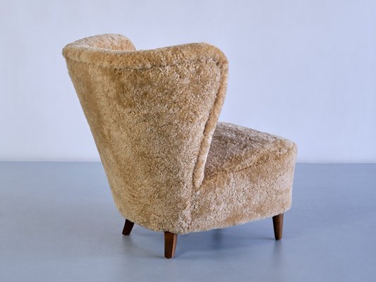 Swedish Lounge Chairs in Sheepskin and Ash Wood by Johannes Brynte, 1940s, Set of 2-FMT-1338506