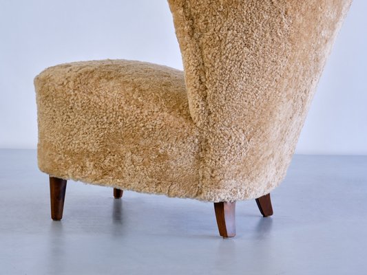 Swedish Lounge Chairs in Sheepskin and Ash Wood by Johannes Brynte, 1940s, Set of 2-FMT-1338506