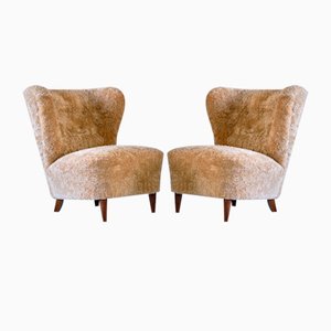 Swedish Lounge Chairs in Sheepskin and Ash Wood by Johannes Brynte, 1940s, Set of 2-FMT-1338506