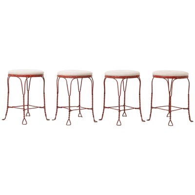 Swedish Mid-Century Red Iron Stools, Set of 4-MJF-931243