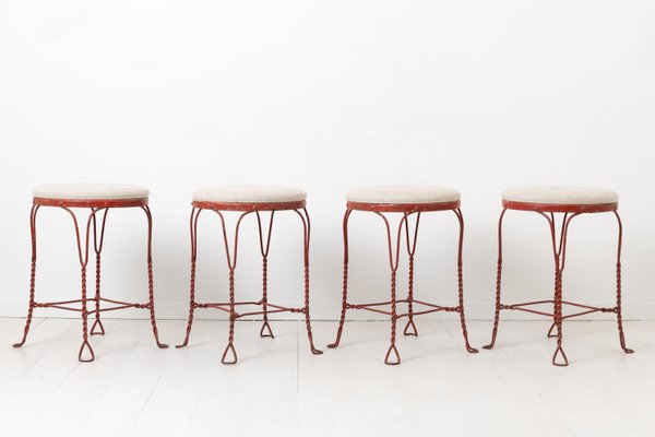 Swedish Mid-Century Red Iron Stools, Set of 4-MJF-931243