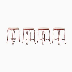 Swedish Mid-Century Red Iron Stools, Set of 4-MJF-931243