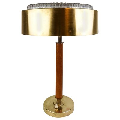 Swedish Mid-Century Table Lamp in Brass, Crystal and Wood from Boréns-UYK-806913