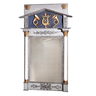 Swedish Mirror with Guilt Carving and White Columns, 1810s-SA-953668