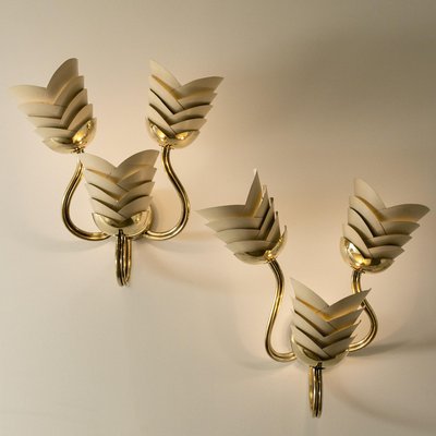 Swedish Modern Brass Wall Lights, 1940s, Set of 2-NL-2019550