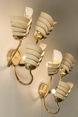 Swedish Modern Brass Wall Lights, 1940s, Set of 2-NL-2019550