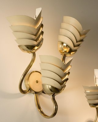 Swedish Modern Brass Wall Lights, 1940s, Set of 2-NL-2019550