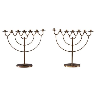 Swedish Modern Candelabras in Brass, 1940s, Set of 2-FM-1722762