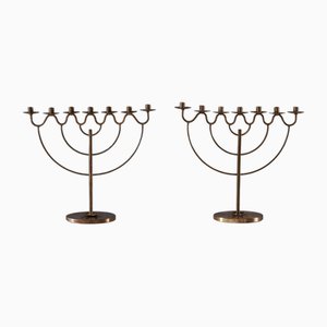 Swedish Modern Candelabras in Brass, 1940s, Set of 2-FM-1722762