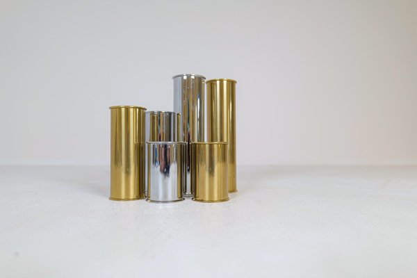 Swedish Modern Candelholders in Brass and Steel by Staffan Englesson, 1970s, Set of 6-UYK-1362803