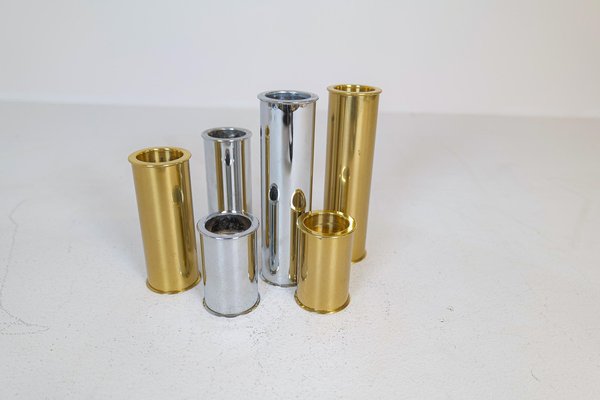 Swedish Modern Candelholders in Brass and Steel by Staffan Englesson, 1970s, Set of 6-UYK-1362803