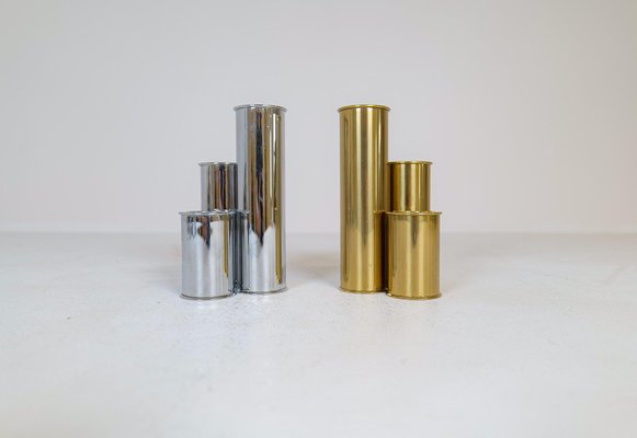 Swedish Modern Candelholders in Brass and Steel by Staffan Englesson, 1970s, Set of 6-UYK-1362803