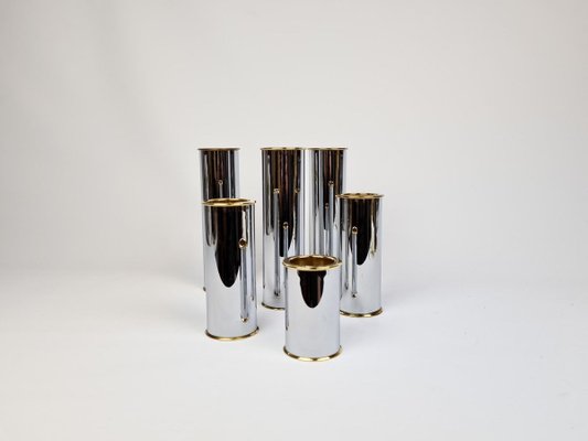 Swedish Modern Candelholders in Brass and Steel from Englesson, Sweden, 1970s, Set of 6-UYK-807010