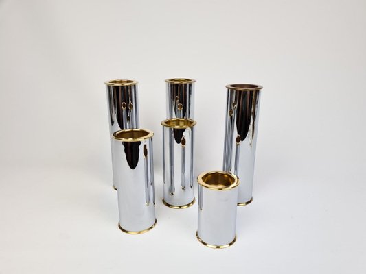 Swedish Modern Candelholders in Brass and Steel from Englesson, Sweden, 1970s, Set of 6-UYK-807010