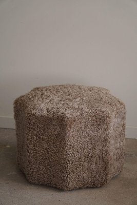 Swedish Modern Octagon Shaped Pouf/Stool in Shearling Lambswool, 1940s-MXF-2018031