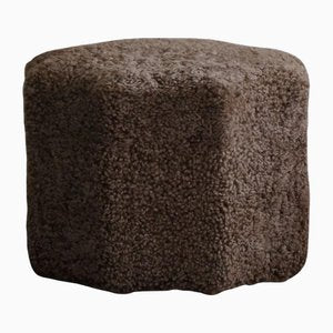 Swedish Modern Octagon Shaped Pouf/Stool in Shearling Lambswool, 1940s-MXF-2018031