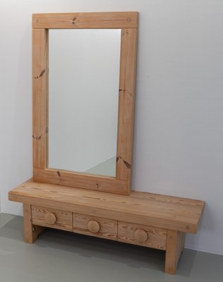 Swedish Modern Pine Bench and Mirror by Ruben Ward for Fröseke, 1970s, Set of 2-WIX-1770947