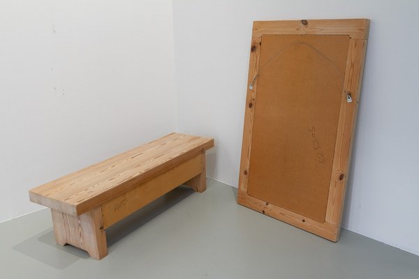 Swedish Modern Pine Bench and Mirror by Ruben Ward for Fröseke, 1970s, Set of 2-WIX-1770947