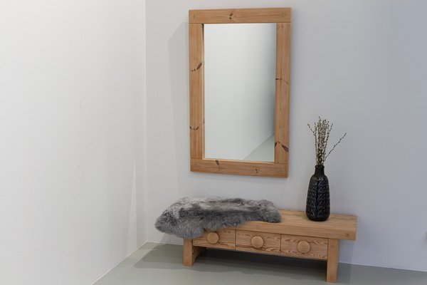 Swedish Modern Pine Bench and Mirror by Ruben Ward for Fröseke, 1970s, Set of 2-WIX-1770947