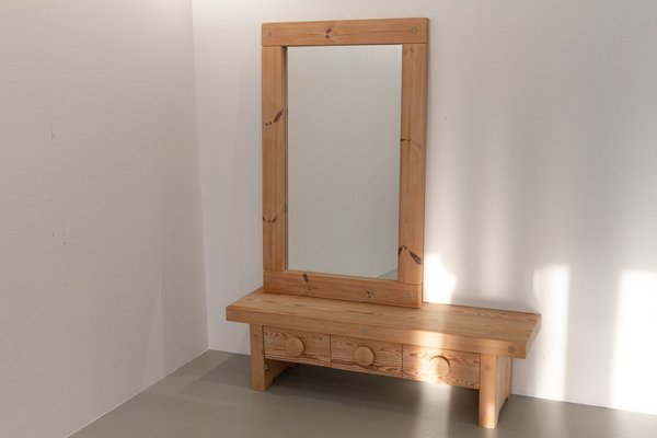 Swedish Modern Pine Bench and Mirror by Ruben Ward for Fröseke, 1970s, Set of 2-WIX-1770947