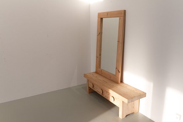 Swedish Modern Pine Bench and Mirror by Ruben Ward for Fröseke, 1970s, Set of 2-WIX-1770947