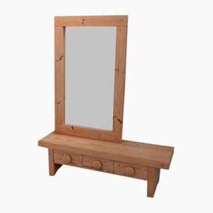 Swedish Modern Pine Bench and Mirror by Ruben Ward for Fröseke, 1970s, Set of 2-WIX-1770947