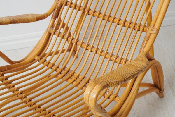 Swedish Modern Rattan Lounge Chairs and Footstool attributed to Bruno Mathsson for Dux, 1970s, Set of 3-MJF-1772916