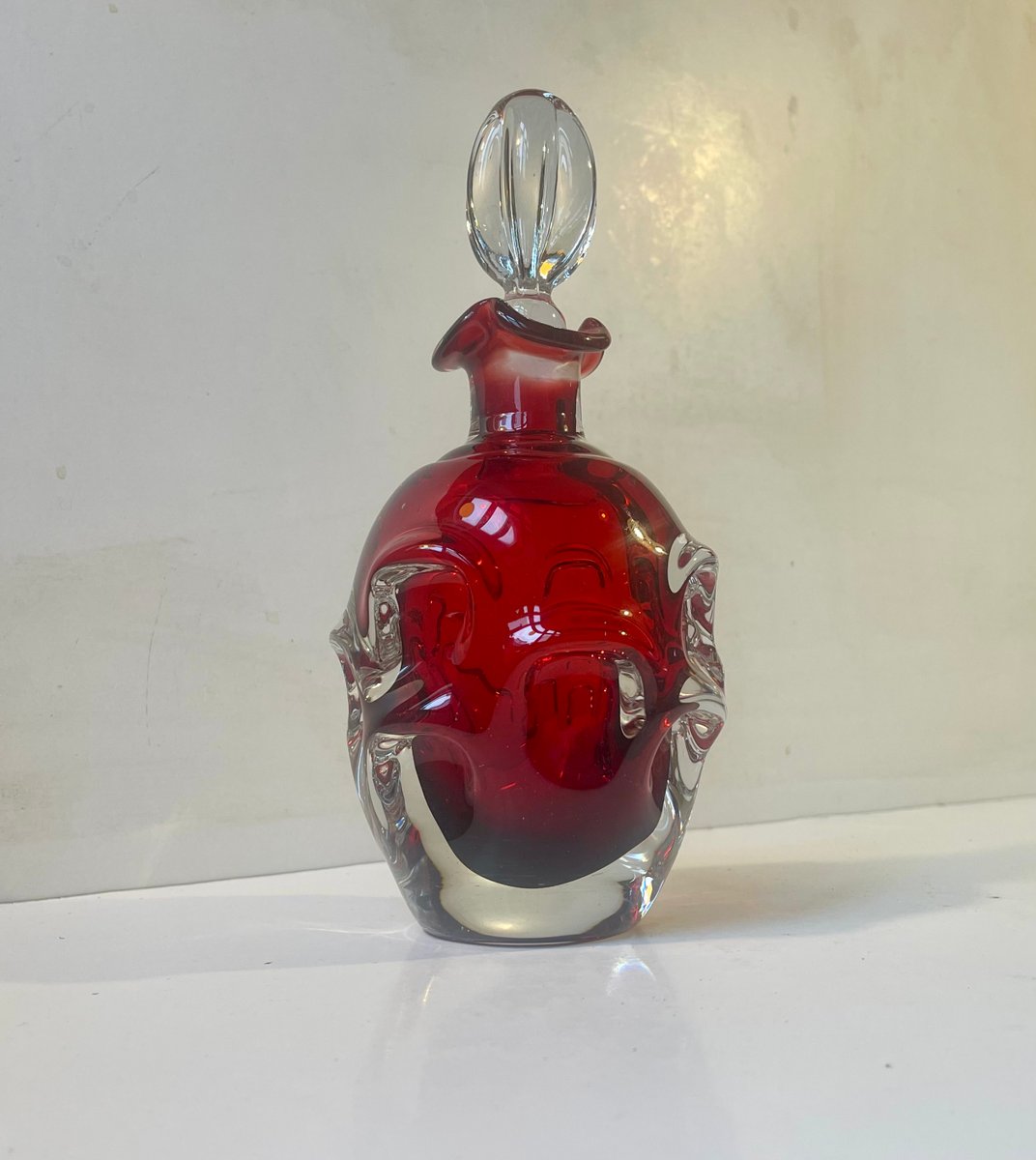 Swedish Modern Ruby Red Decanter by Bo Borgström for Aseda, 1960s