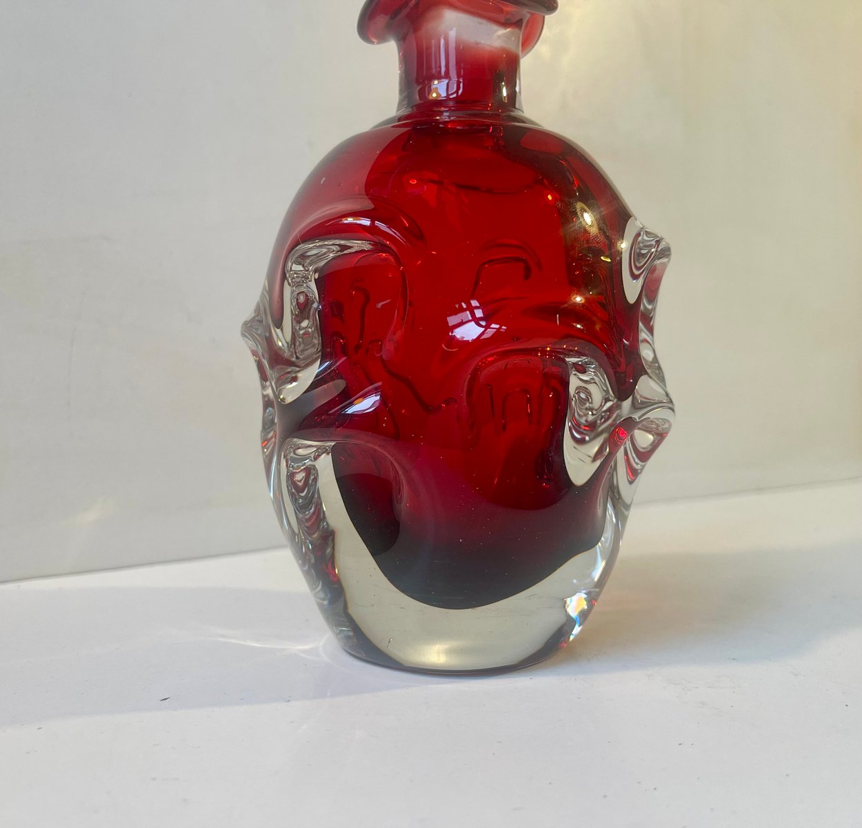 Swedish Modern Ruby Red Decanter by Bo Borgström for Aseda, 1960s