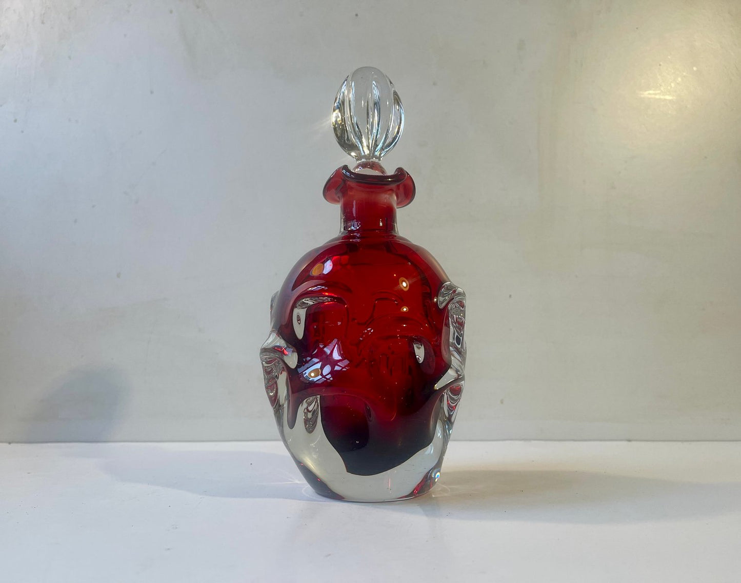 Swedish Modern Ruby Red Decanter by Bo Borgström for Aseda, 1960s