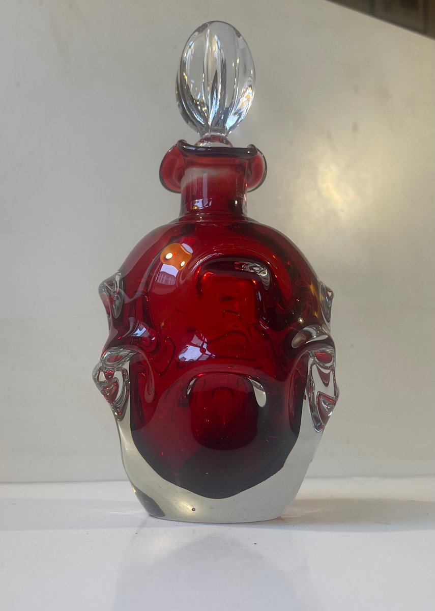 Swedish Modern Ruby Red Decanter by Bo Borgström for Aseda, 1960s