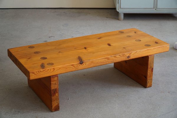 Swedish Modern Square Solid Pine Coffee Table attributed to Sven Larsson, Brutalist, 1970s-MXF-1369992